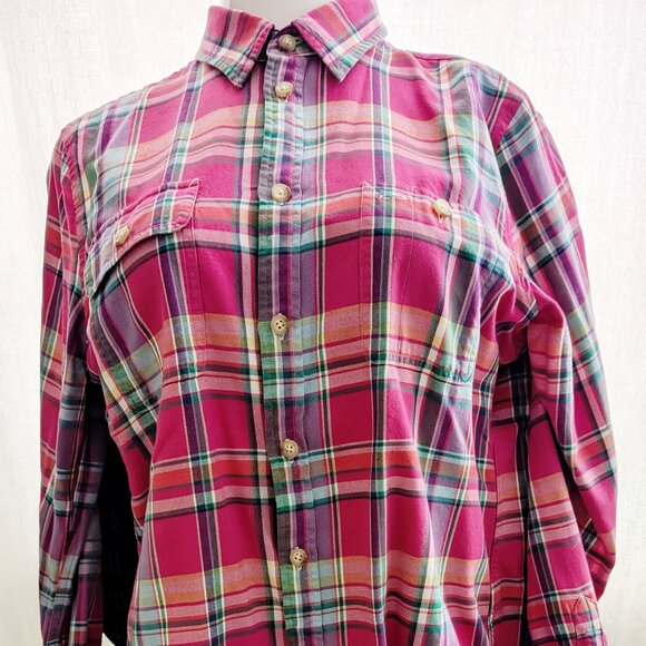 Polo Ralph Lauren  Cotton Plaid Button Down Shirt Size XL Dark Pink Green Colors - Picture 11 of 13